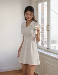 AIRY HOURGLASS Open Collared Neck Ruched Mini Dress