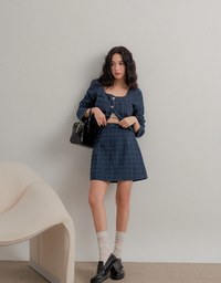 Fringed Plaid A-Line Mini Skirt