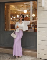 Embossed Knit Drawstring Waist Maxi Skirt