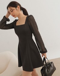 Polka Dot Sheer Long Sleeve Patchwork Mini Dress