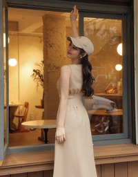 AIRY HOURGLASS Crew Neck Sleeveless Ruched A Line Cami Maxi Dress