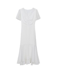 V-Neck Sheer Sleeve Asymmetrical Mermaid Hem Maxi Dress