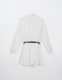 Collared Neck Pleated Shirt Dress (with Belt)