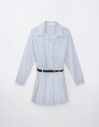 Collared Neck Pleated Shirt Dress (with Belt)