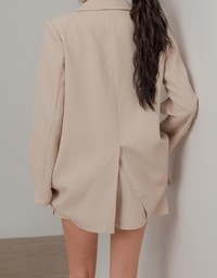 Back Slit Detail Oversized Plain Blazer (With Shoulder Pads)