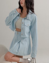 Button Up Cropped Jeans Denim Jacket