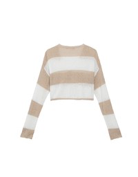 V Neck Long Sleeve Striped Cable Knit Cardigan