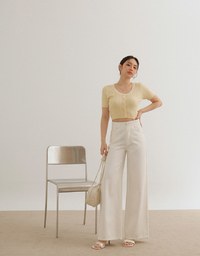 U Neckline Cable Knit Button Up Crop Top