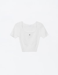 Air Space Logo Embroidered U Neck Knit Cropped Top