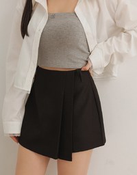 High Waist Plain Pleated Skort