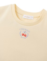 Crew Neck Cherish Cherry Graphic Short Sleeve Crop Top