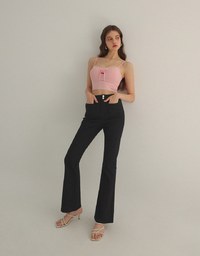 Double Pocket Buttoned High Waist Jeans Denim Flare Pants