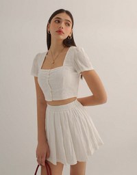 Striped Square Neck Crop Top With Pleated Mini Skirt Set Wear