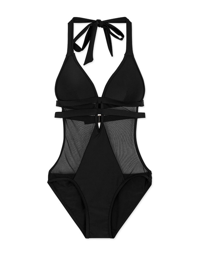 Sensual Mesh Splice Push Up One Piece Bikini Thick Padded Air Space 