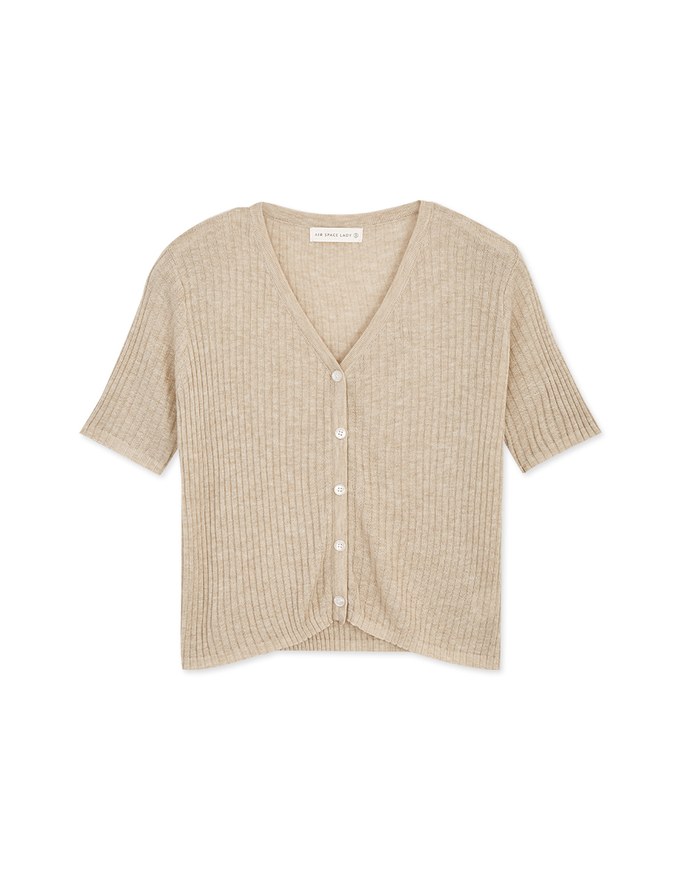 Casual Chic Button Down Ribbed Knit Top Air Space