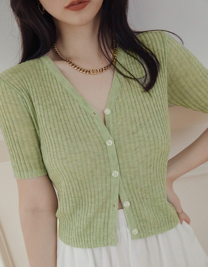 Casual Chic Button Down Ribbed Knit Top Air Space