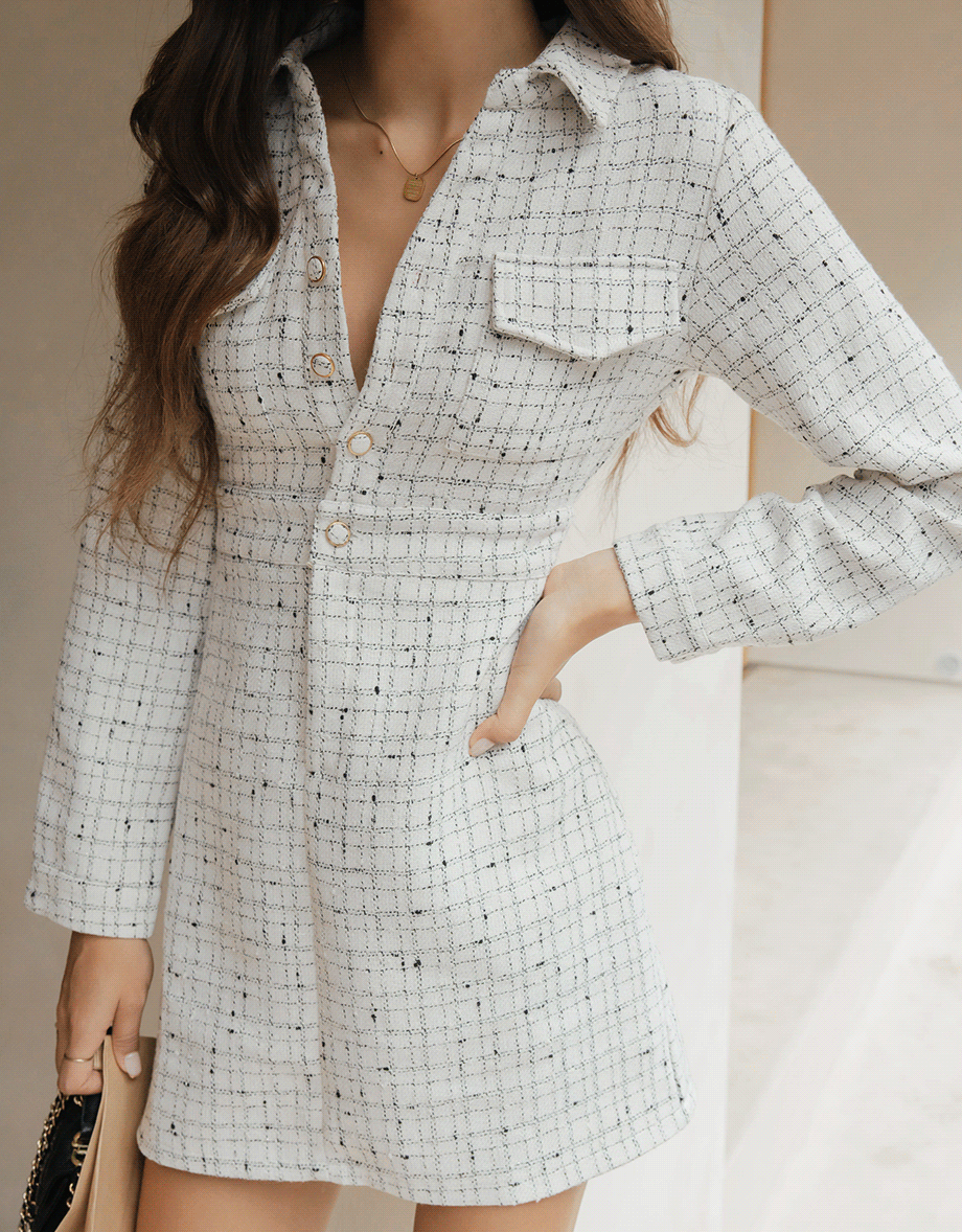 Petite Check Pattern Button-Down Shirt Mini Dress - AIR SPACE