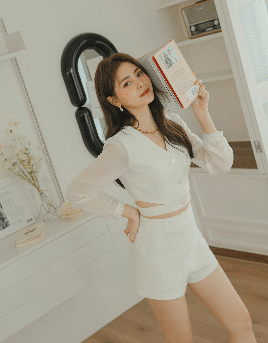 Sheer Puff Sleeve Cut Out Crop Top - AIR SPACE