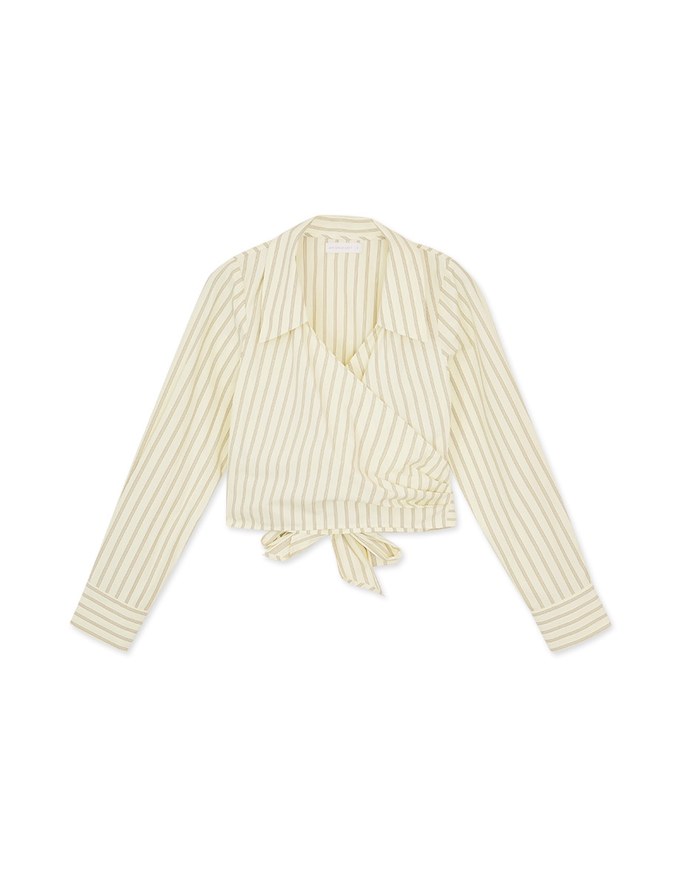 Striped Lapel Straped Long Sleeve Blouse - AIR SPACE